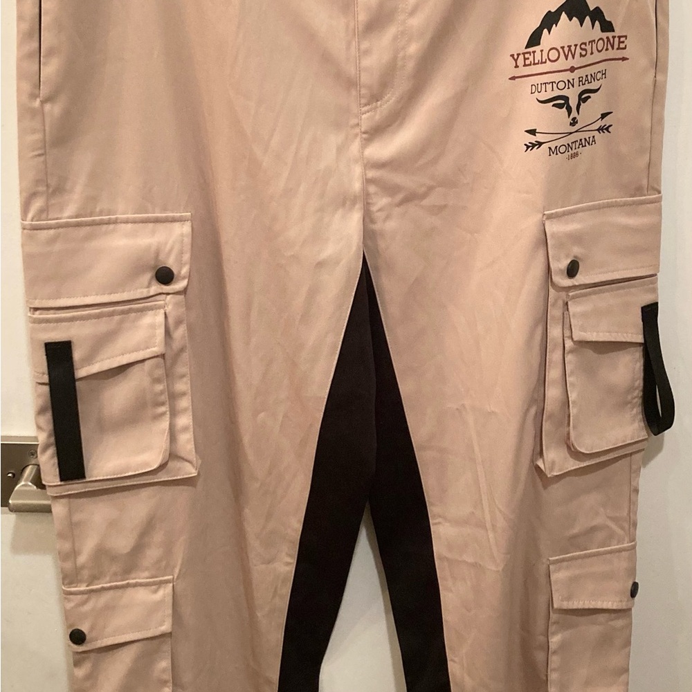 Yellowstone Dutton Ranch Men’s Leather Pattern Cargo Pants w/ Flap Side Pockets!